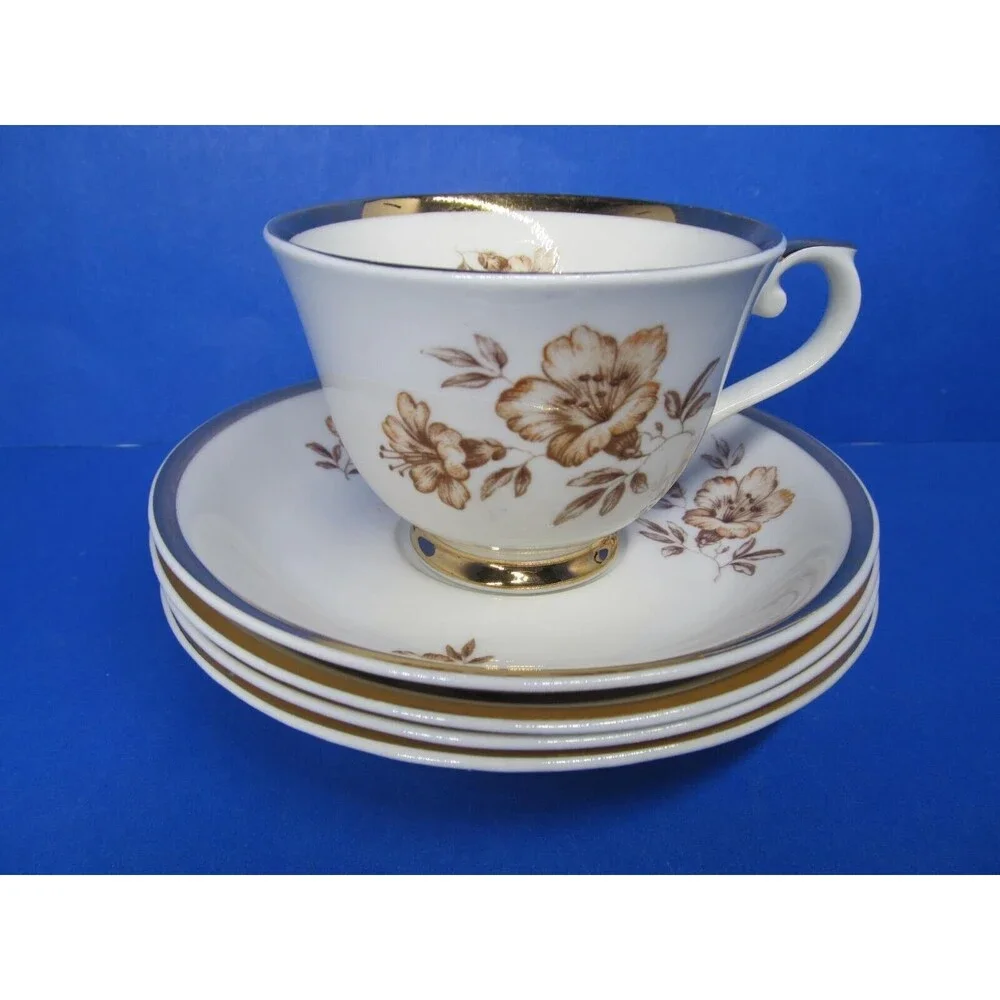 Arabia Finland Myrna 1 Footed Cup And 4 Saucers In Excellent Used Condition 1999